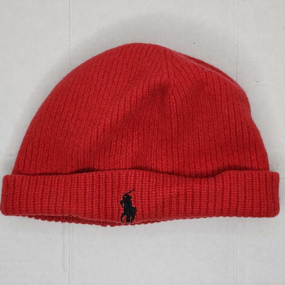 Little Boys Polo Ralph Lauren Black Label Red Merino Wool Cuffed Ribbed Beanie